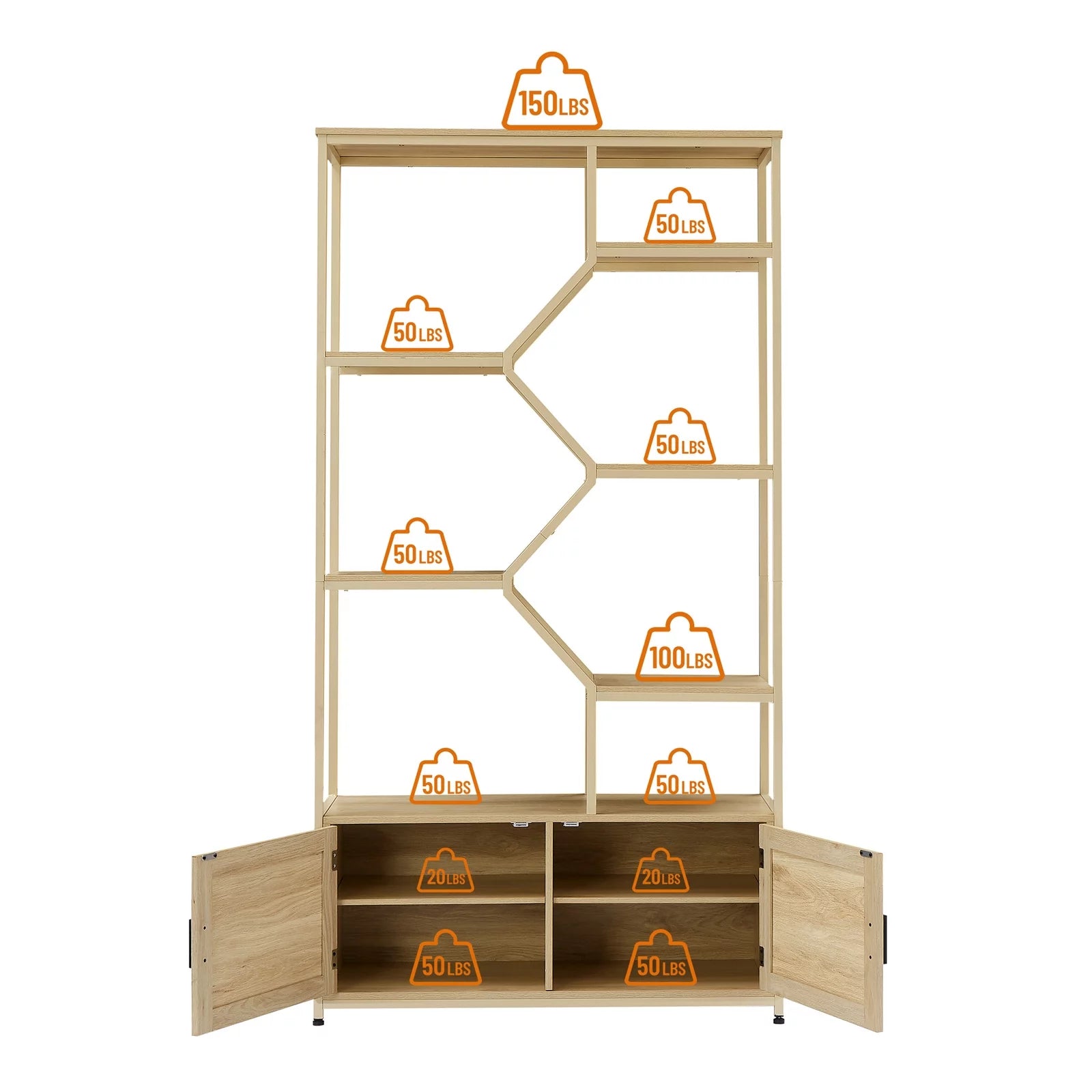 Rattan Bookshelf 7 Tiers with Storage Cabinet and Doors N66680