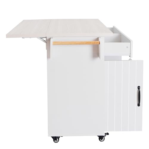 Farmhouse Kitchen Island with Drop Leaf, Barn Door and Power Outlet C3058