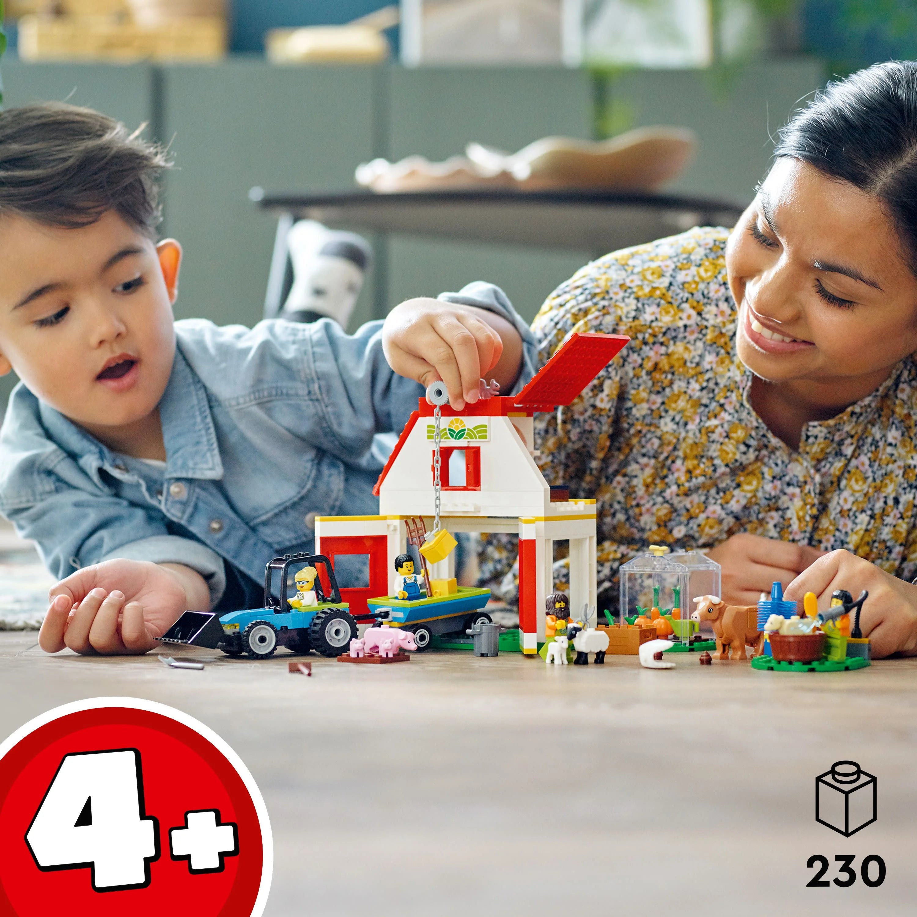 Barn & Farm Animals Playset with Tractor and Trailer S20872