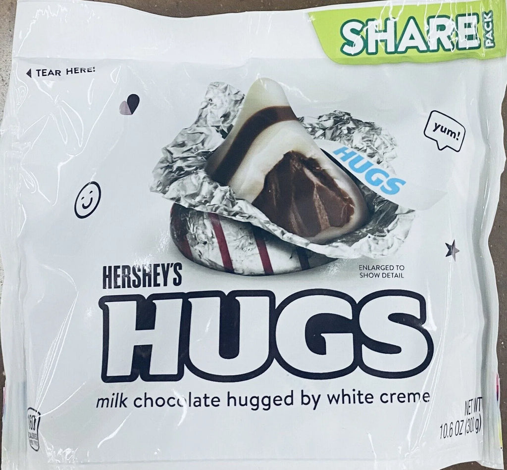 Hershey's HUGS Milk Chocolate Hugged by White Creme Candy SHARE PACK 10.6 Oz Bag