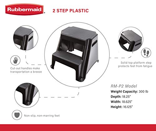2-Step Molded Plastic Step Stool, Lightweight, Slip Resistant, Black W215