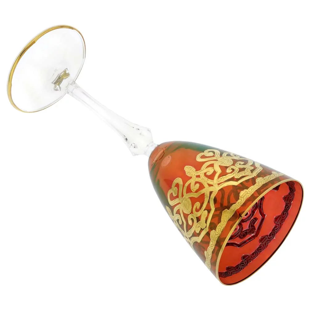 Set of Two Murano Glass Wine Glasses with 24K Gold Leaf J8271