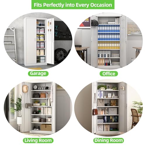 Garage Storage Cabinet with Wheels, 72" H, 2 Doors, 4 Adjustable Shelves, Black R4307