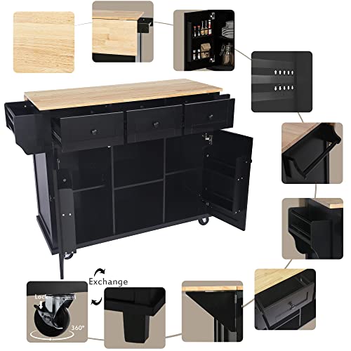 Large Kitchen Island with Drop Leaf, Rolling Cart, Power Outlet and Storage A3211