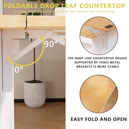 Movable Kitchen Island with Drop Leaf and Power Outlet Y932