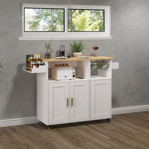 Rolling Kitchen Island Cart with Drop Leaf Countertop and Storage S311