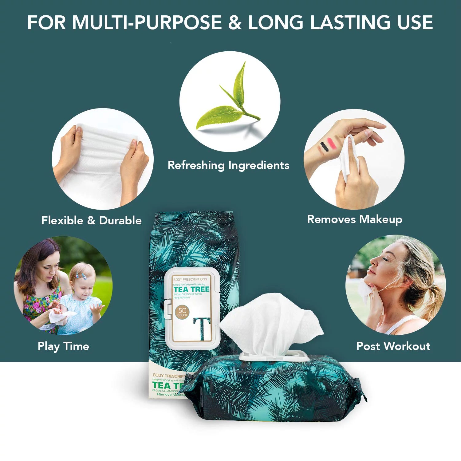 Tea Tree Face Wipes, 4 Pack (200 Count) I976