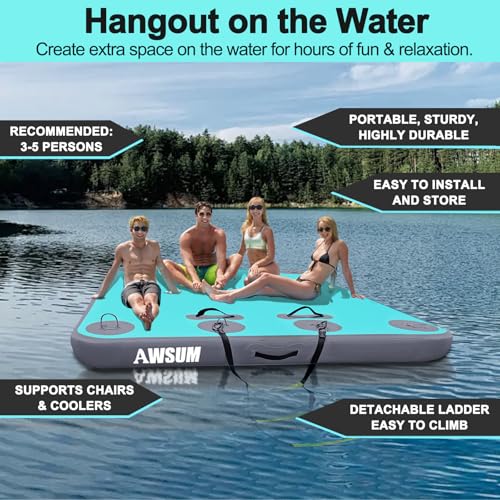 Inflatable Floating Dock Platform with Non-Slip Surface for Pool Beach Ocean B86969