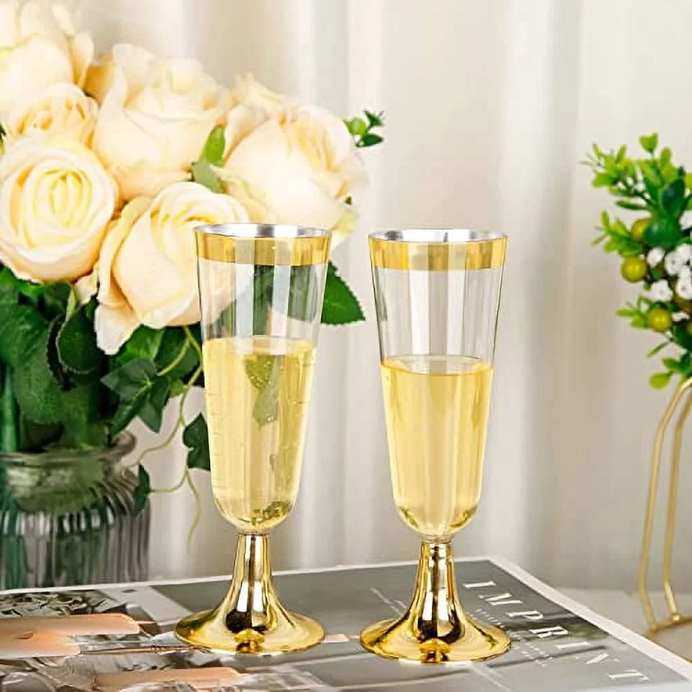 30 Pcs Gold Plastic Champagne Flutes, 150ml Reusable Party Cups F93063