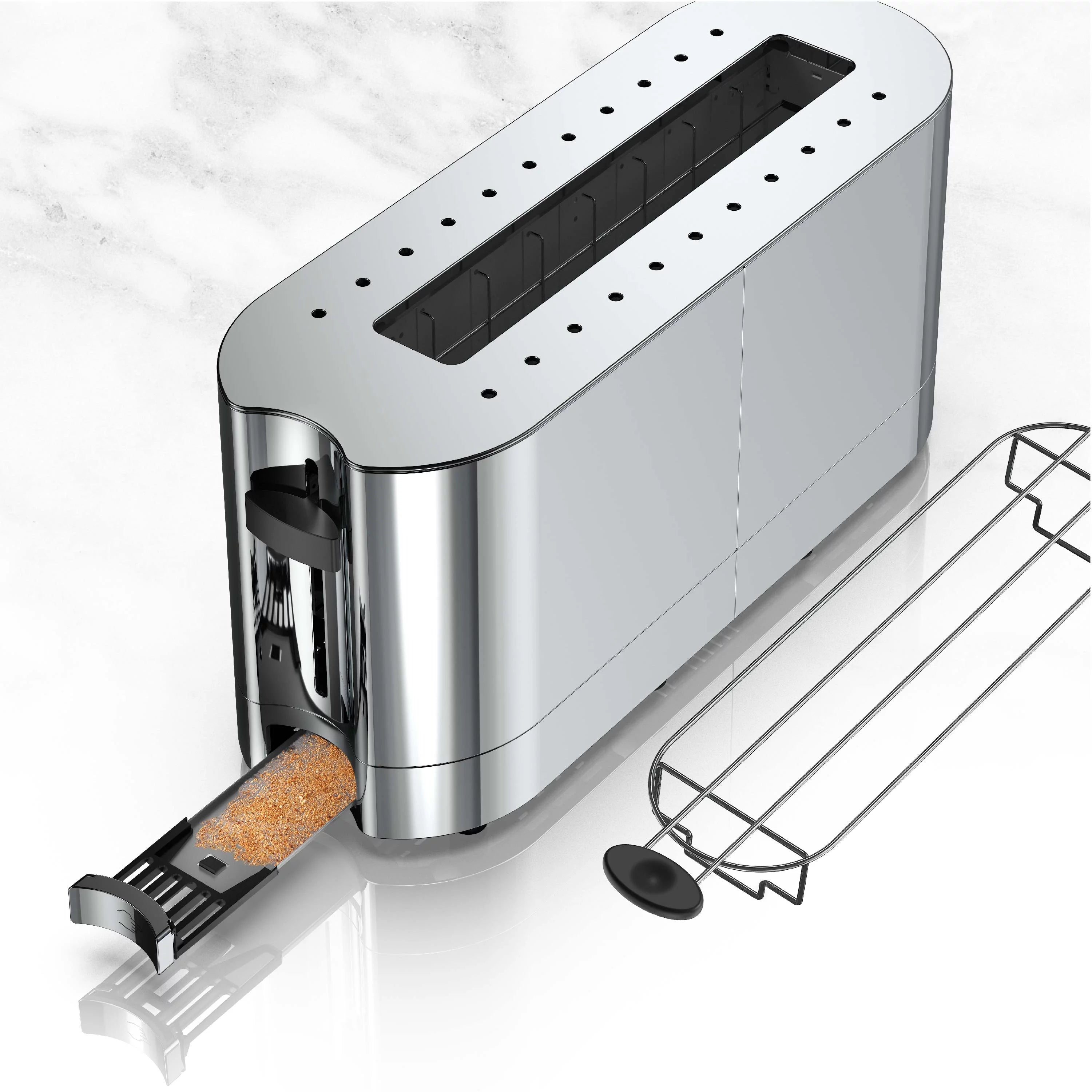 2-Slice Glass Accent Long Toaster, Black & Silver B6610