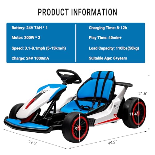 Kids Go Kart, 24V Electric Drift Car, 2-Speed Ride On Toy for Boys Girls 6+ V958
