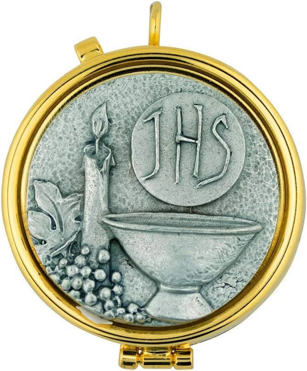 Communion PYX | 2 Sizes And Over 20 For Clergy | Made In Italy (JHS Chalice And Candle - Pewter, Large - 2.5")