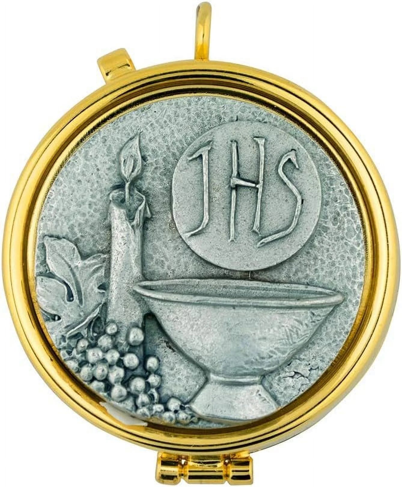 Communion PYX | 2 Sizes And Over 20 For Clergy | Made In Italy (JHS Chalice And Candle - Pewter, Large - 2.5")