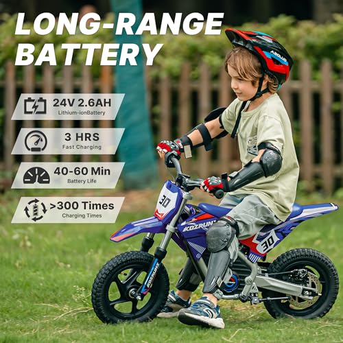 Electric Dirt Bike for Kids Aged 4-8, 350W Brushless Motor, 14'' Off-Road Tires, Blue Y255