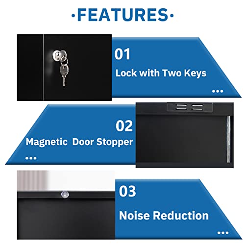 Locking Metal Storage Cabinet with Shelves and Doors, Black I112889