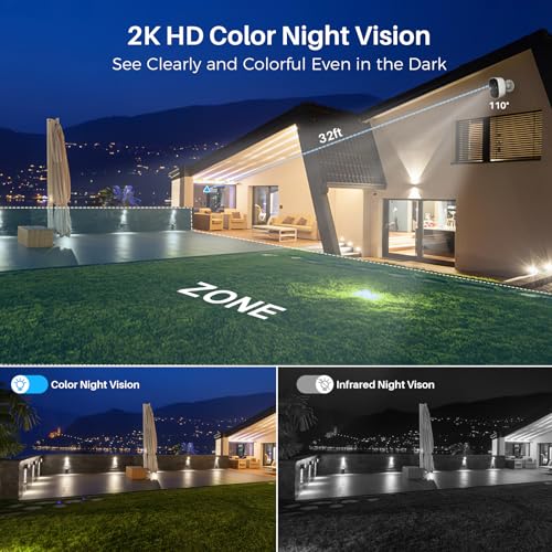 Wireless Outdoor Security Cameras with AI Motion Detection and 2K Color Night Vision A894906