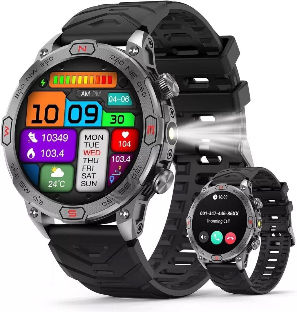 Smart Watch for Samsung Galaxy S8 - with LED Flashlight, 1.43" AMOLED Display, Outdoor Smartwatch with Compass/Altitude/Air Pressure, Waterproof Fitness Tracker Watch
