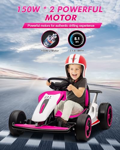 Kids Electric Drift Go Kart, 2-Speed, Max Load 110lbs, Red J335
