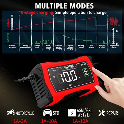 Smart Car Battery Charger 10-Amp 12V/24V with Trickle and Desulfator D370865