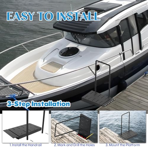 Boat Boarding Platform with Safety Handrail, Powder-Coated, 500Lb Capacity X5650