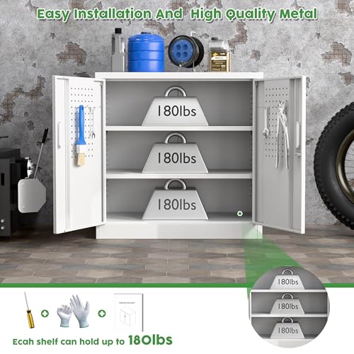 Garage Storage Cabinet with Wheels, 72" H, 2 Doors, 4 Adjustable Shelves, Black R4307
