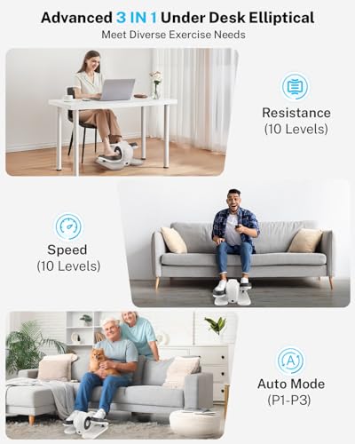 Under Desk Elliptical Leg Exerciser for Seniors, 3-in-1 Seated Pedal Machine with 10 Resistance Levels Z5447