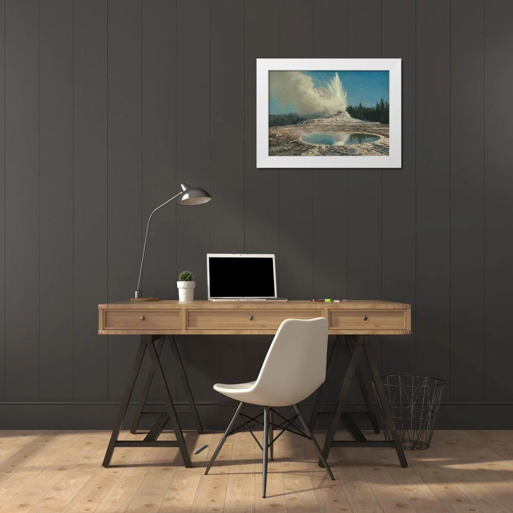 Geyser Yellowstone Park 14x11 White Wood Framed Art Print A540991