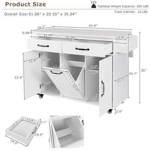Farmhouse Kitchen Island with Drop Leaf, Barn Door and Power Outlet C3058