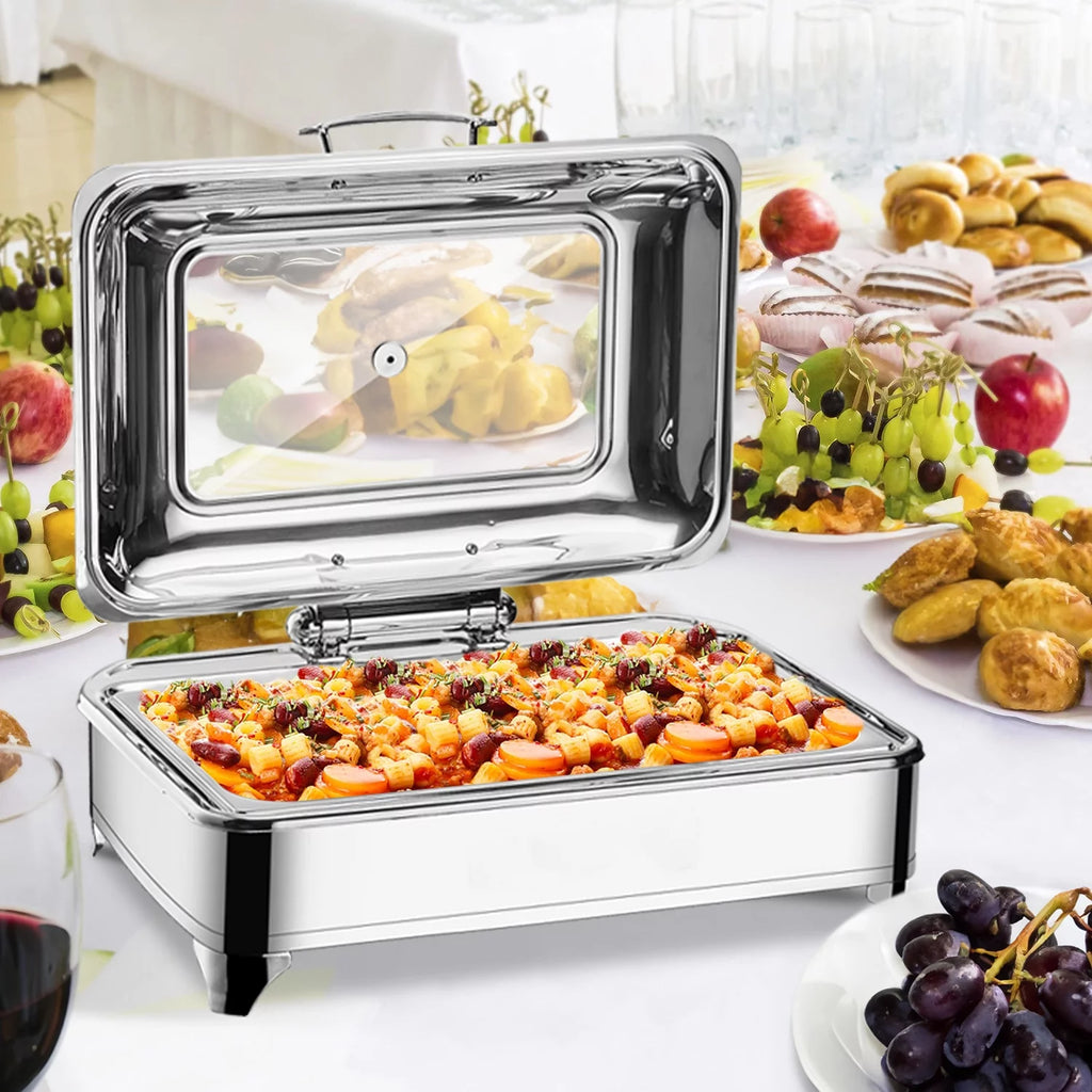 Electric Buffet Server Food Warmer with Glass Window, Adjustable Temp M849136