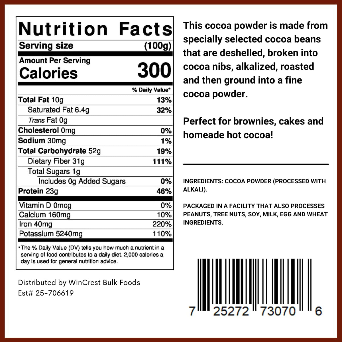 Dutch Processed Cocoa Powder 2 Lb X386