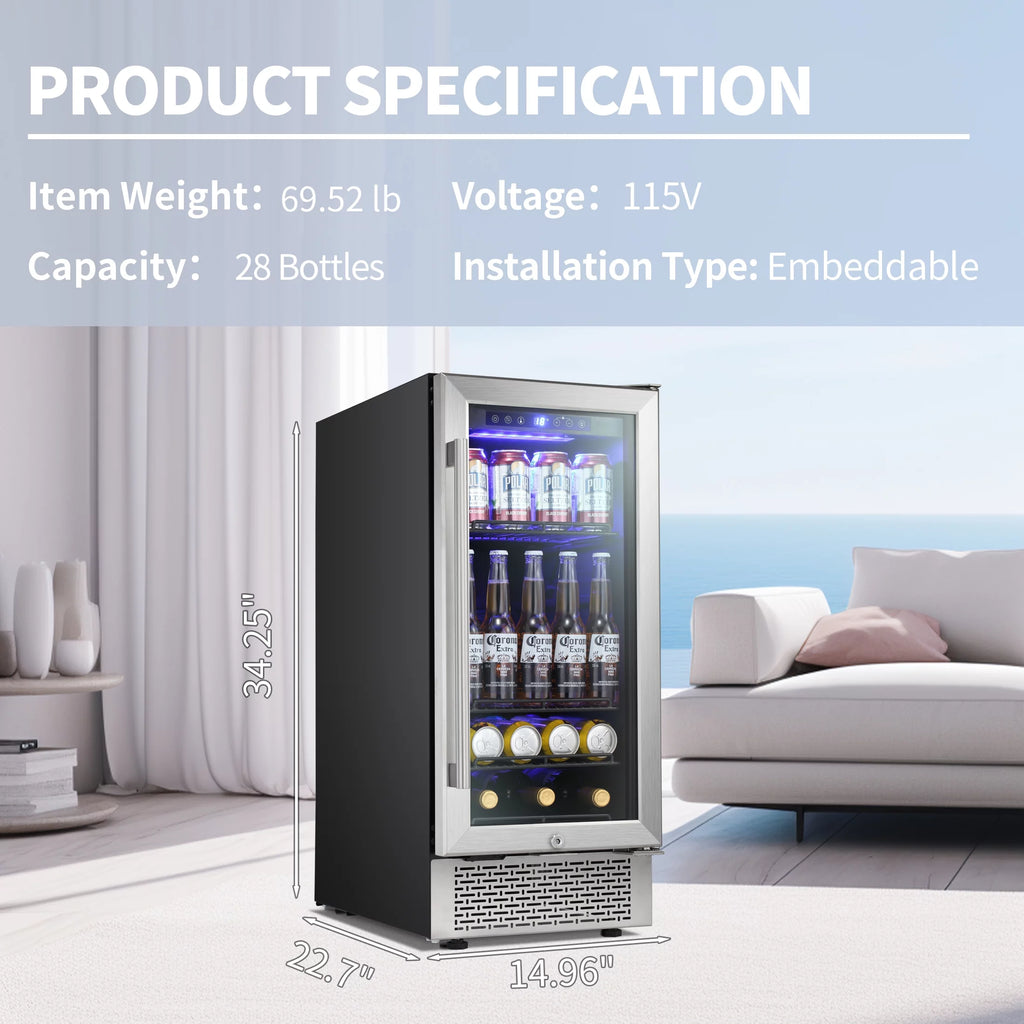 15 inch Beverage Refrigerator with Clear Glass Door and Digital Temperature Control R6948