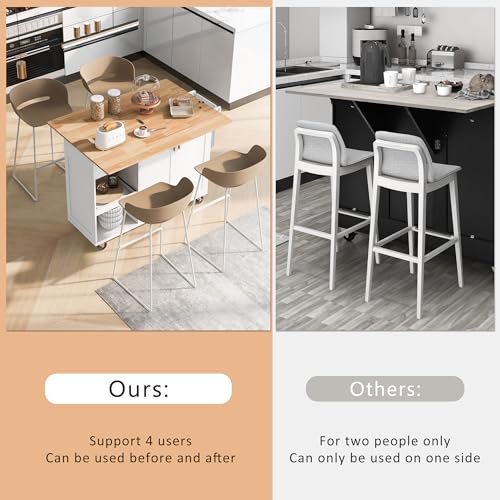 Large Kitchen Island with Drop Leaf, Rolling Cart, Power Outlet and Storage A3211