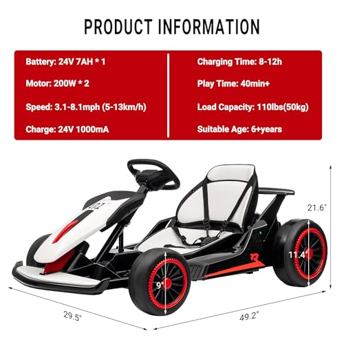 Kids Go Kart, 24V Electric Drift Car, 2-Speed Ride On Toy for Boys Girls 6+ V958