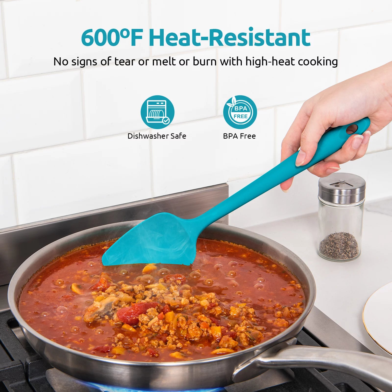 Silicone Spoon Spatula Set of 3, BPA-Free Food Grade, Heat Resistant to 600°F E445879