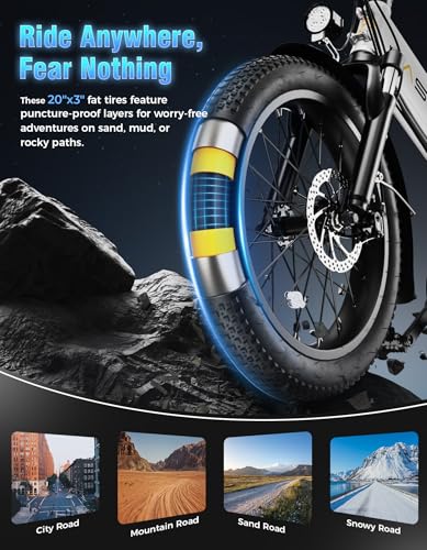 Folding Electric Bike for Adults, 1200W Peak Motor, 28MPH Max Speed, 48V 10AH Removable Battery, 20" Fat Tire M14323