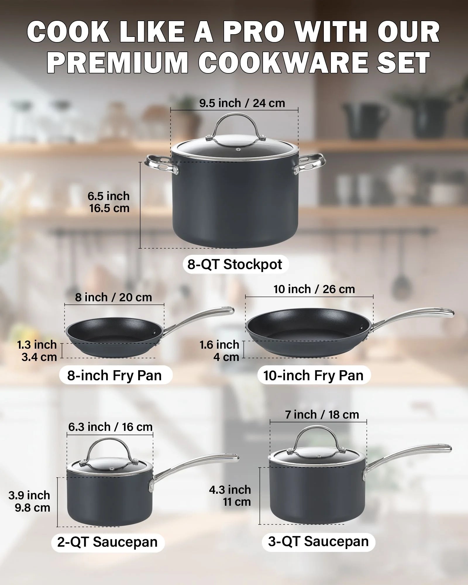 Nonstick Hard Anodized Cookware Set, 8-Piece Pots and Pans A591