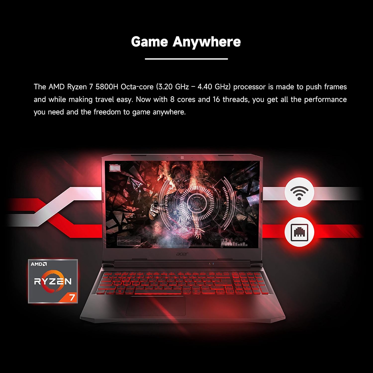 15.6" 144Hz FHD Gaming Laptop, Ryzen 7, RTX 3060, 16GB RAM, 1TB SSD K8891