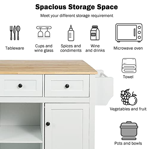 Large Kitchen Island with Drop Leaf, Rolling Cart, Power Outlet and Storage A3211