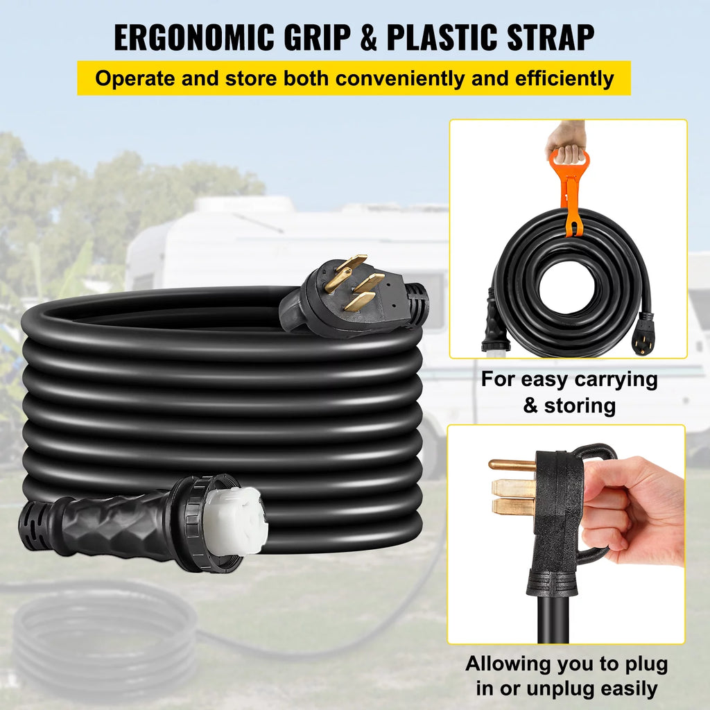 50 ft 50 Amp RV Shore Power Extension Cord, Weatherproof Heavy Duty Twist Lock P166