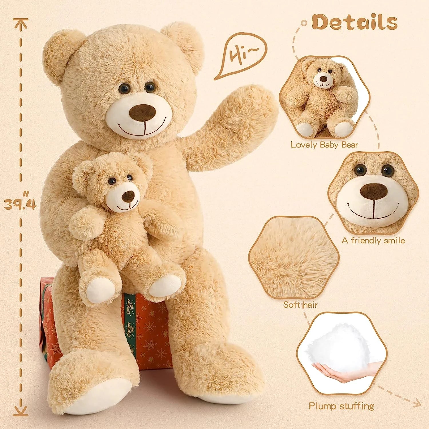 Giant Teddy Bear Mommy and Baby Soft Plush Stuffed Animal E936