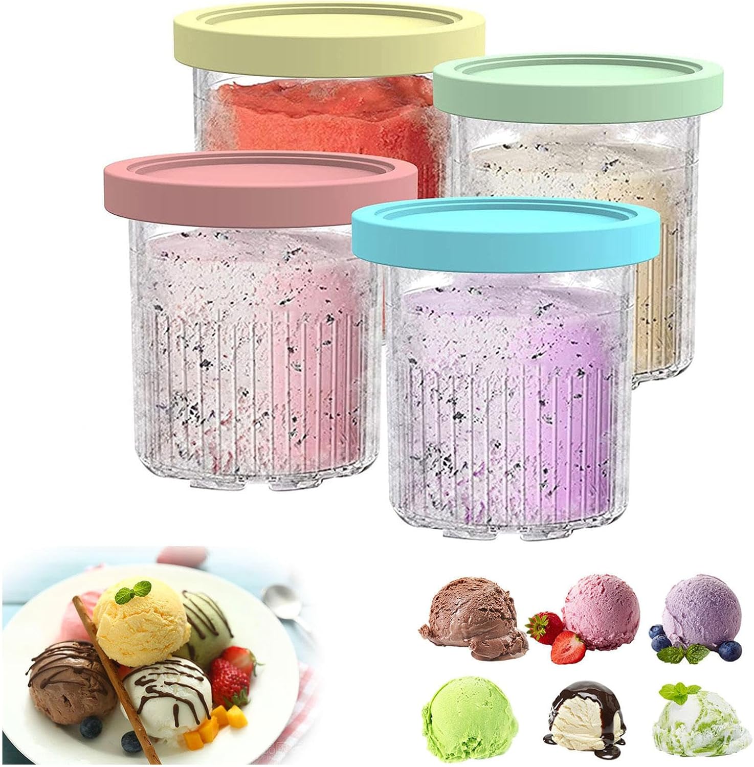 Creami Deluxe Pints, for Ninja Creami Ice Cream Maker,24 OZ Creami Pints Bpa-Free,Dishwasher Safe Compatible with NC500,NC501 Series Ice Cream Makers