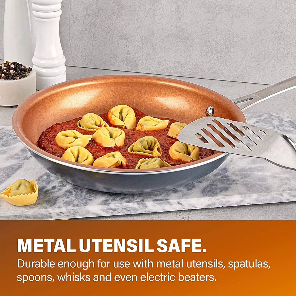 Non-Stick Pots and Pans Set, 12 Piece Kitchen Cookware with Copper Coating D648