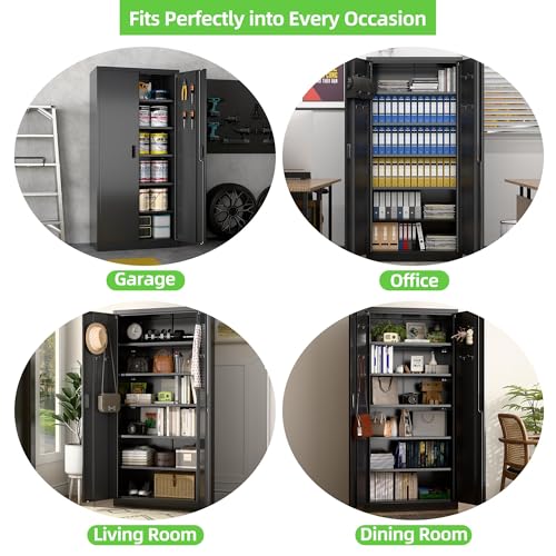 Garage Storage Cabinet with Wheels, 72" H, 2 Doors, 4 Adjustable Shelves, Black R4307
