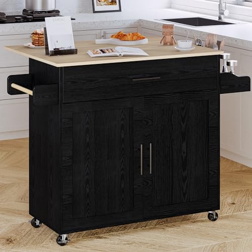 Kitchen Island with Storage, Rolling Cart with Drop Leaf and Charging Station H331
