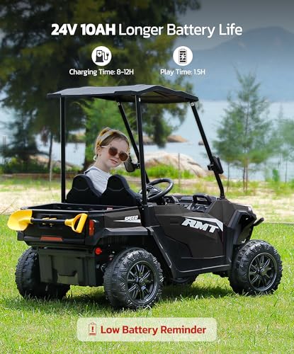 24V Ride on Car 2 Seater with Sun Shade, Dump Bed, 4WD, Pink S782676
