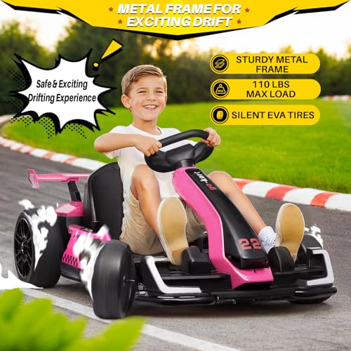 24V Kids Go Kart 300W Electric Drift Kart Outdoor Race Toy with 2X150W Motor, 7AH Battery K12878
