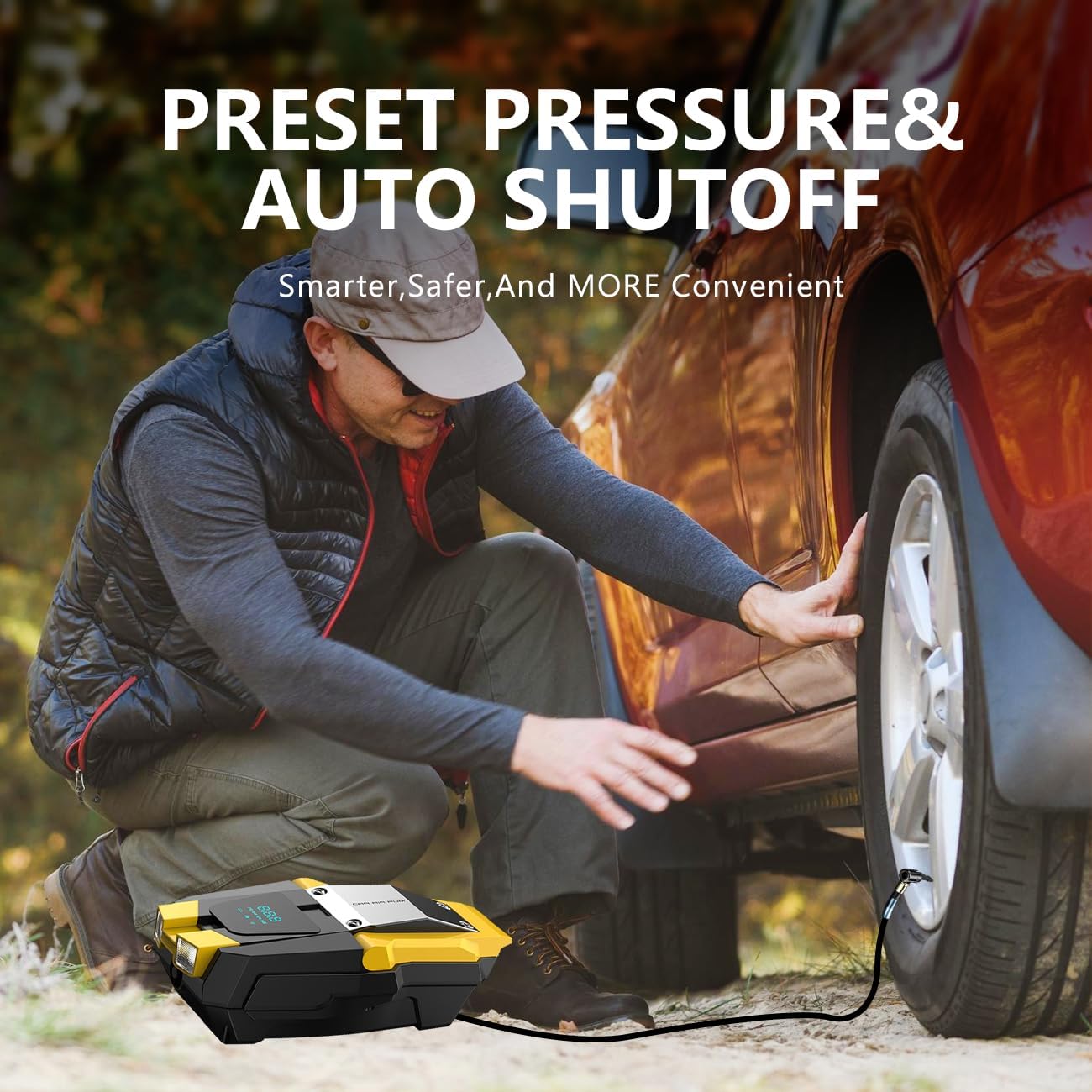 Tire Inflator Portable Air Compressor 150 PSI, 12V Electric Air Pump with Digital Gauge G6290