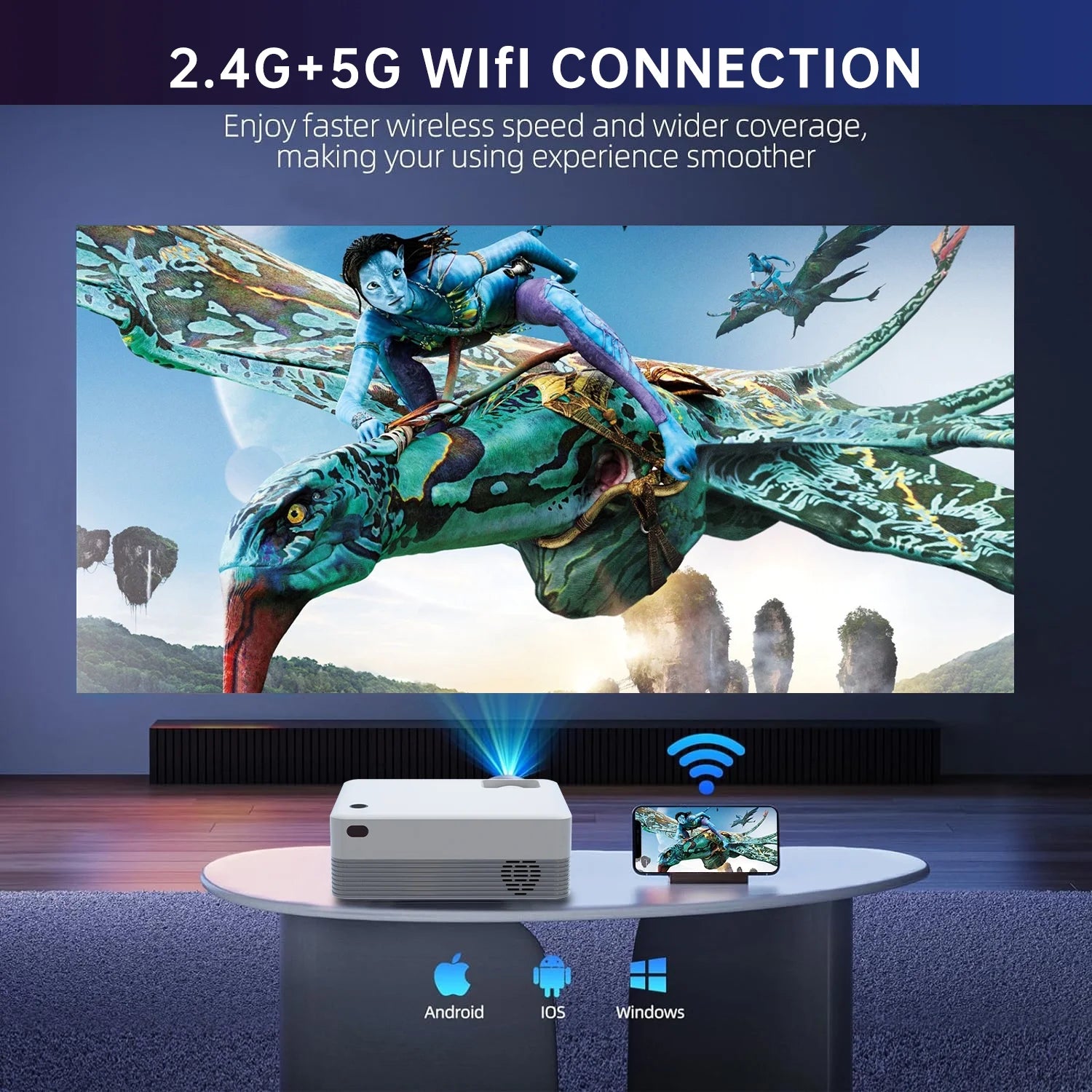 Mini Projector with 5G WiFi and Bluetooth, Native 1080p, Portable Indoor Outdoor N528822