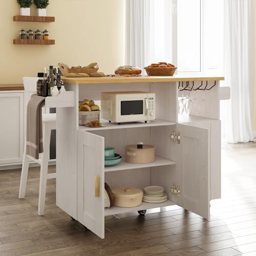 Rolling Kitchen Island Cart with Drop Leaf Countertop and Storage S311