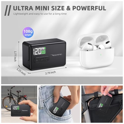 Mini Bike Tire Pump - 120PSI Portable Electric Bicycle Pump with Type-C Rechargeable Battery I70580